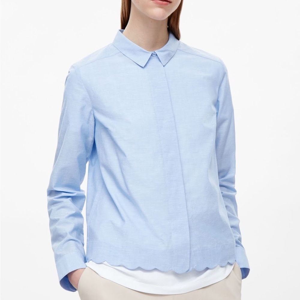 COS Crop Scalloped Hem White Button-down Crisp Shirt Work Office